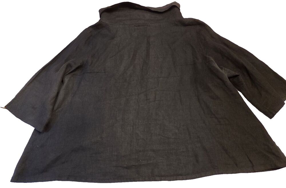 Bryn Walker XL Black 100% Linen Tunic Top Cowl Neck Made in USA Lagenlook Boho - Picture 3 of 9